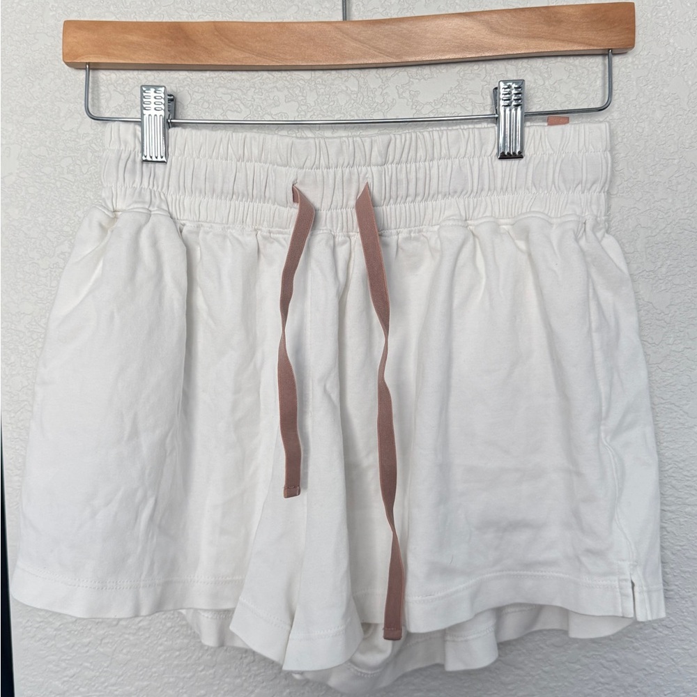 lunya white Lounge Shorts with Rose Drawstring